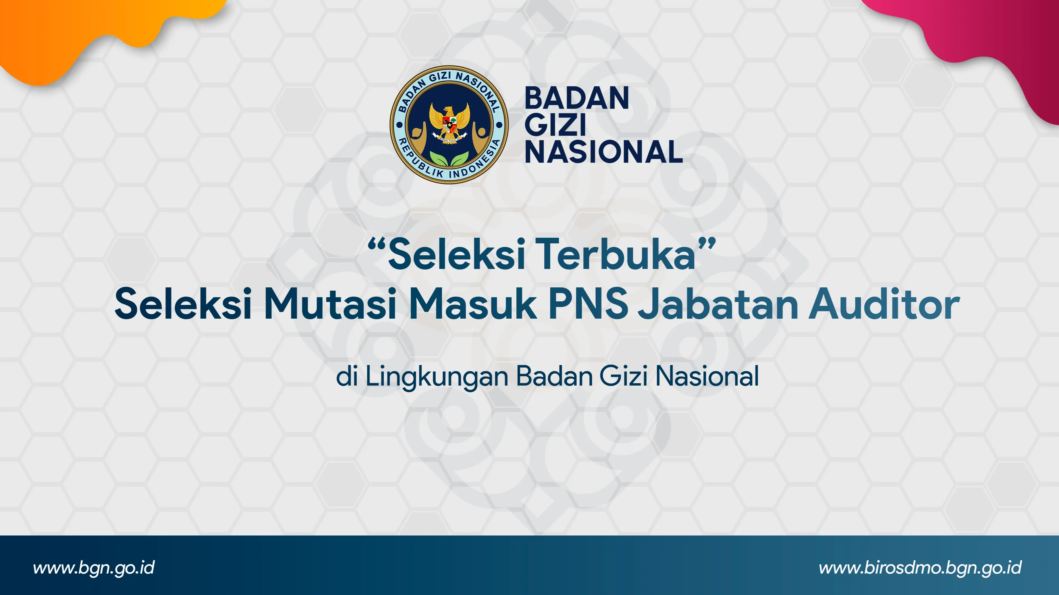 Seleksi Terbuka - Seleksi Mutasi Masuk PNS Jabatan Auditor di Lingkungan Badan Gizi Nasional Samosir